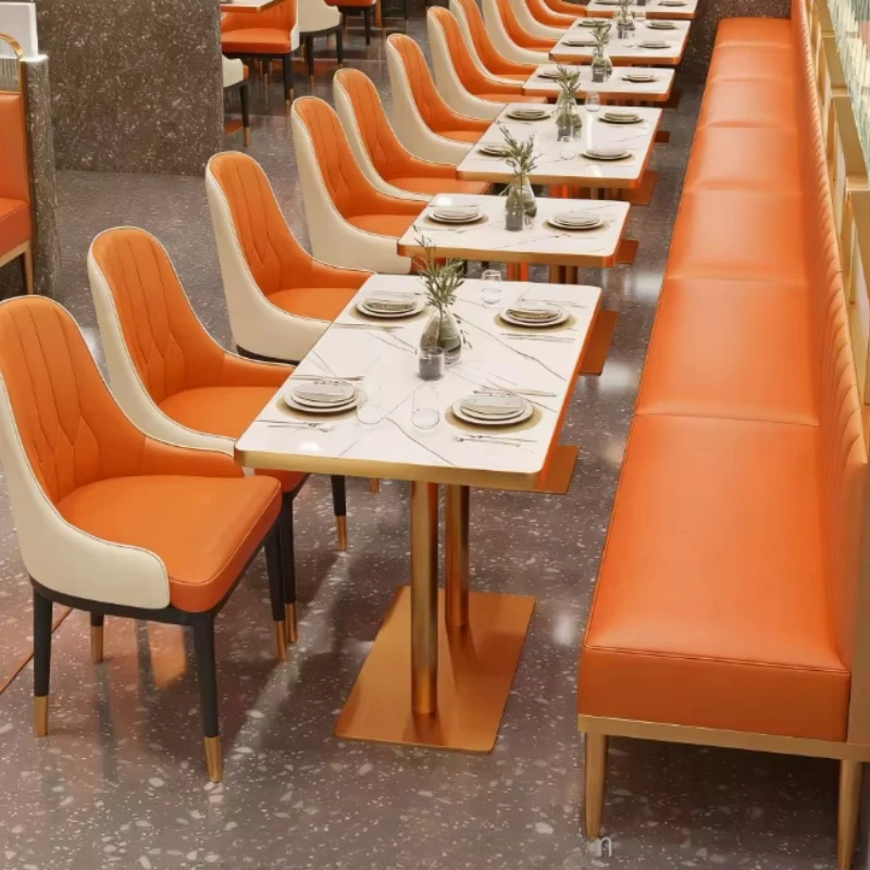 Modern Luxury Square Table Stainless Steel Bench Booth Seat Set Hotel Durable, Restaurant Chair Coffee Shop
