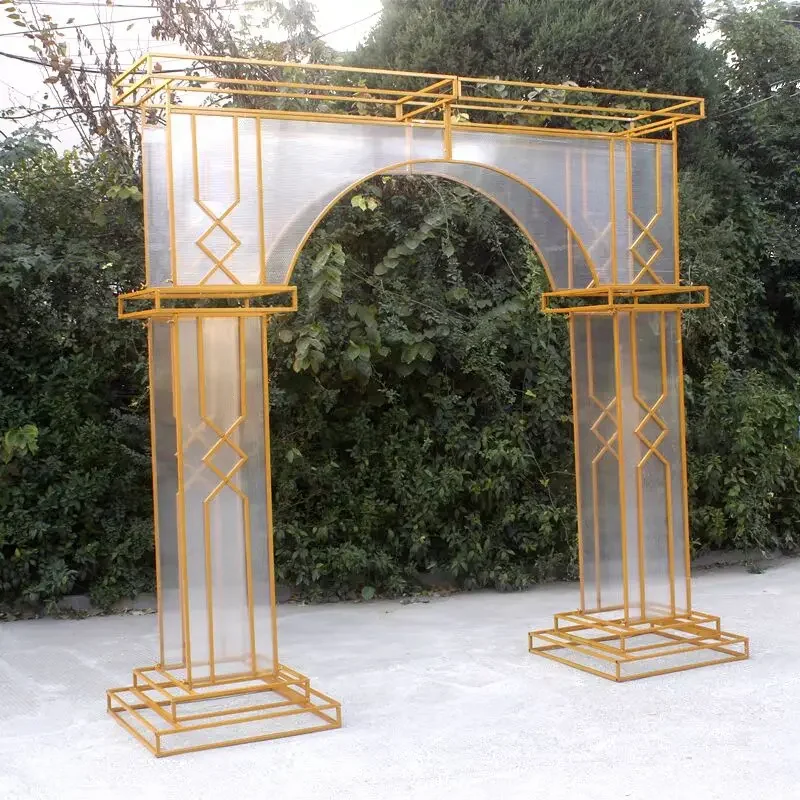 2024 New Shiny Square Screen Backdrop Shelf Wedding Arch Gold-plated Geometry Flower Door Stand Artificial Floral Decor Frame