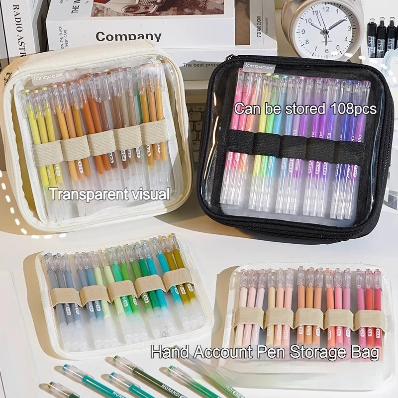 Languo Colored Gel Pen Case Multi-Layer Can Hold 36/108pcs Simple Stationery Organizer Multi-Functional Storage Bag Student Gift