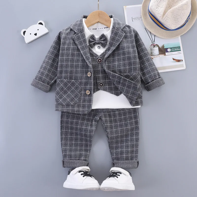 Frühling Anzug Weste Krawatte Langarm 3 stück Leistung Mode Outfit Baby Kleinkind Jungen Kleidung Set