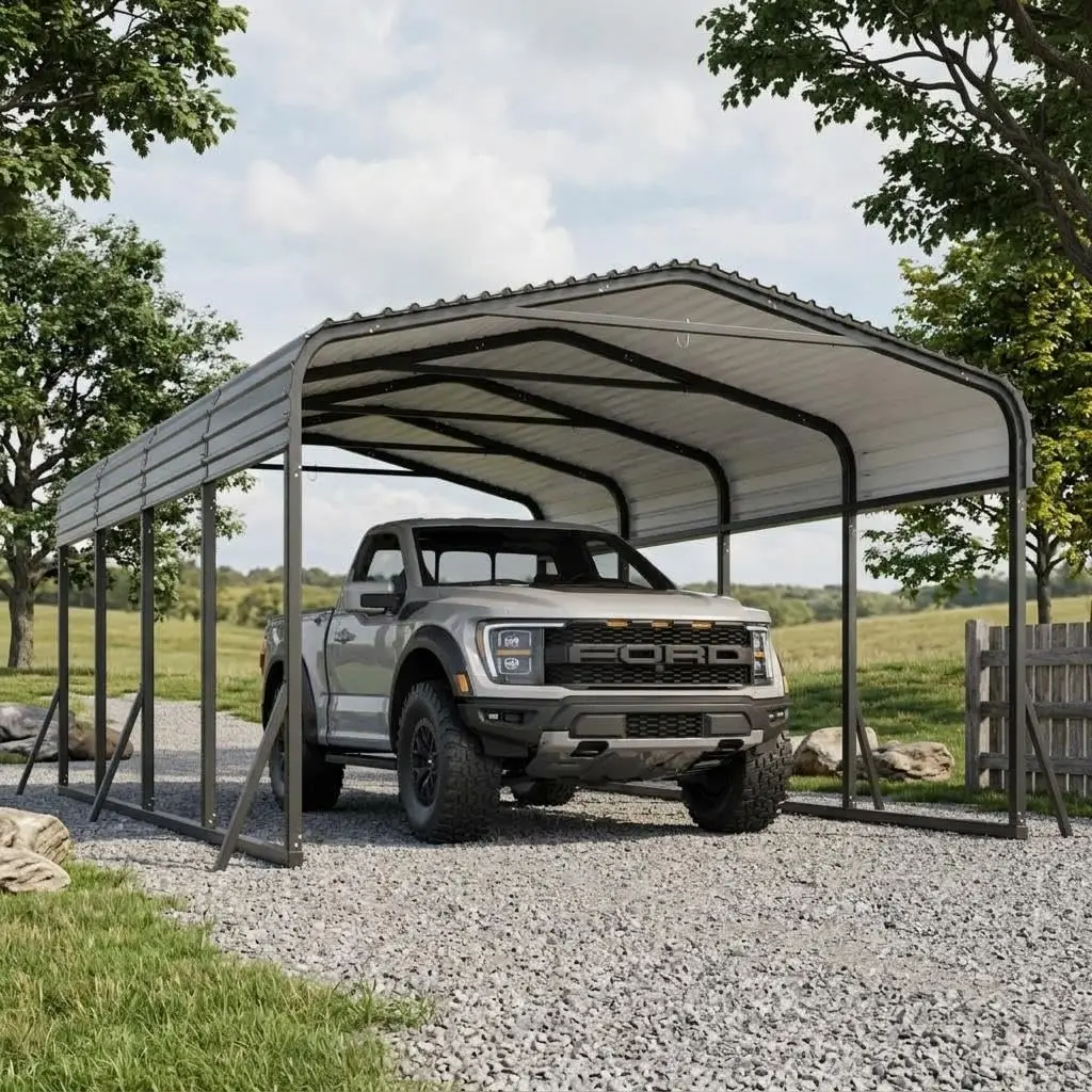 12x20 ft Heavy Duty Metal Carport, Galvanized Steel Outdoor Vehicle Shelter with Reinforced Frame, Sloped Roof,, Customized