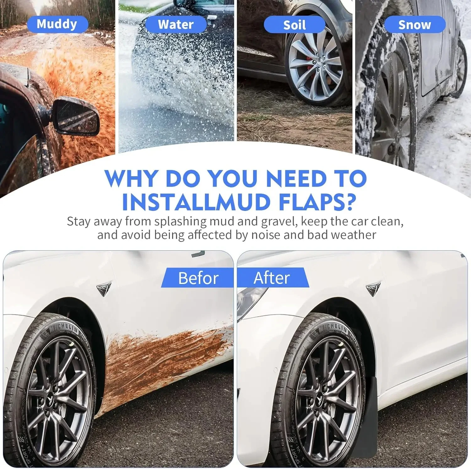 For 2025 2026 Tesla Model Y Model 3 Accessories Mud Flaps Protect Paint No Drilling Required All Weather Splash Guard Body Kits view 5