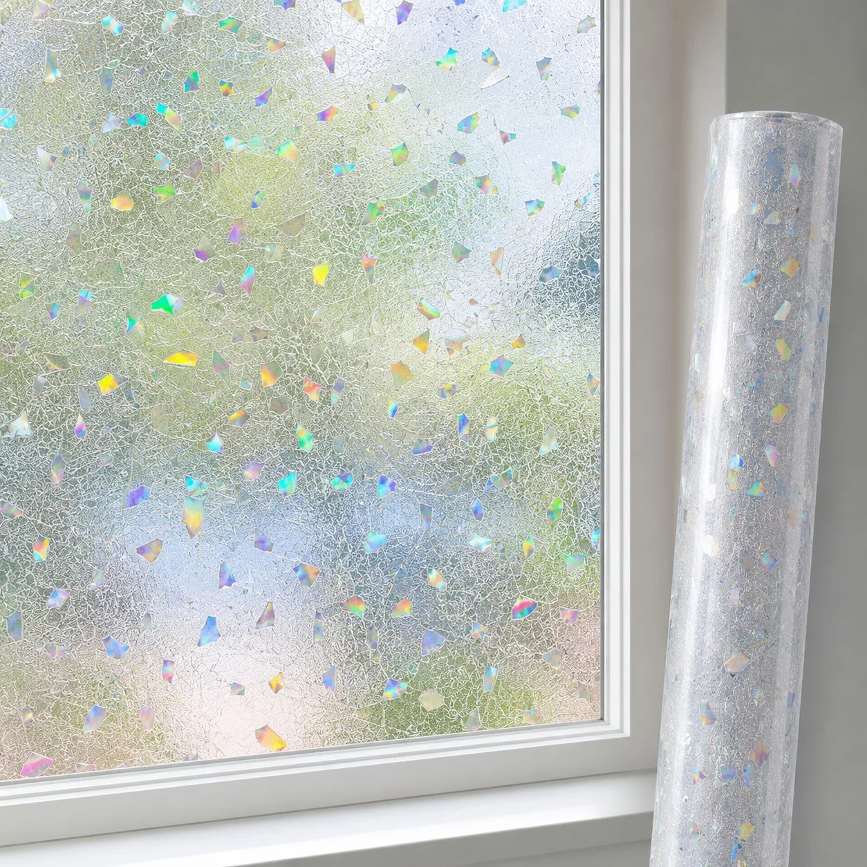 Iridescent Stone Pattern Privacy Window Film Roll Frosted Static Cling No Glue Removable Reusable UV Block for Bathroom