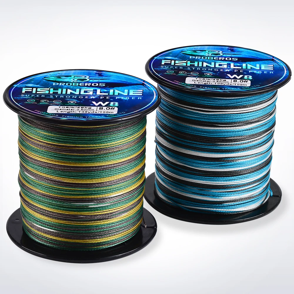 Proberos 8-ستراند خط الصيد متعدد الشعيرات PE المضادة للتآكل خط مضفر الأزرق كامو 20-106LB 109yds