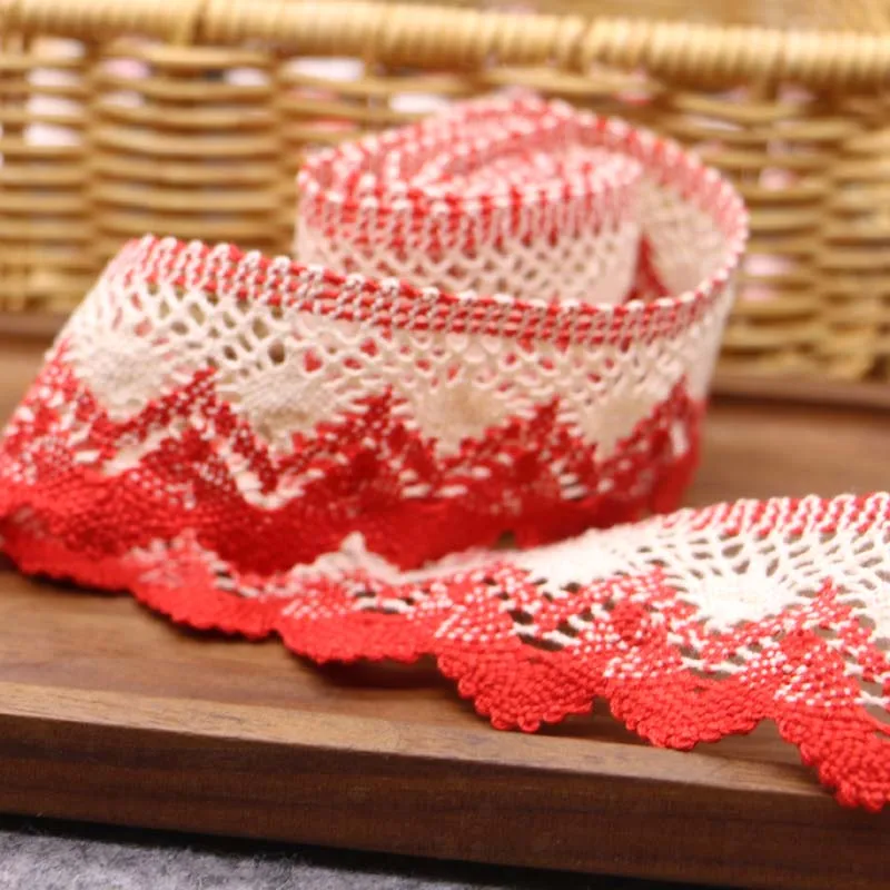 2yard 4.4cm white red pure cotton thread woven lace lace DIY accessories handmade bedding curtains