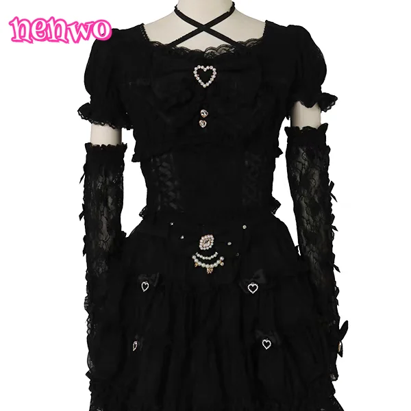 Japanese Sweet Heavy Industry Splicing Sleeve Strap Lace Bow Lace Shirt Summer Autumn New Elastic Slim Long-sleeve Tshirt Top