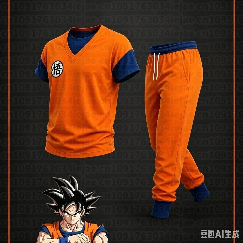 New Dragon Ball Son Goku Cosplay 3D T-Shirt and Pants Set Men and Women Casual Sports Set, Oversized Quick Drying Training Set