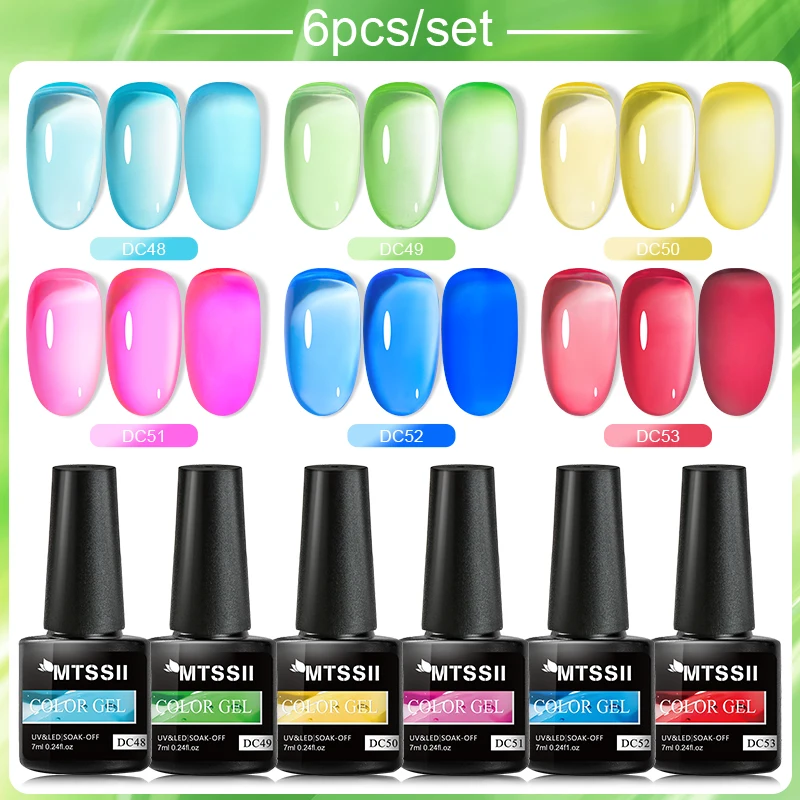 Mtssii 7ML 6PCs/Set Jelly Glass Gel Nail Polish Set Sea Blue Semi-transparent Nail Gel Semi Permanent UV Gel Polish Varnishes