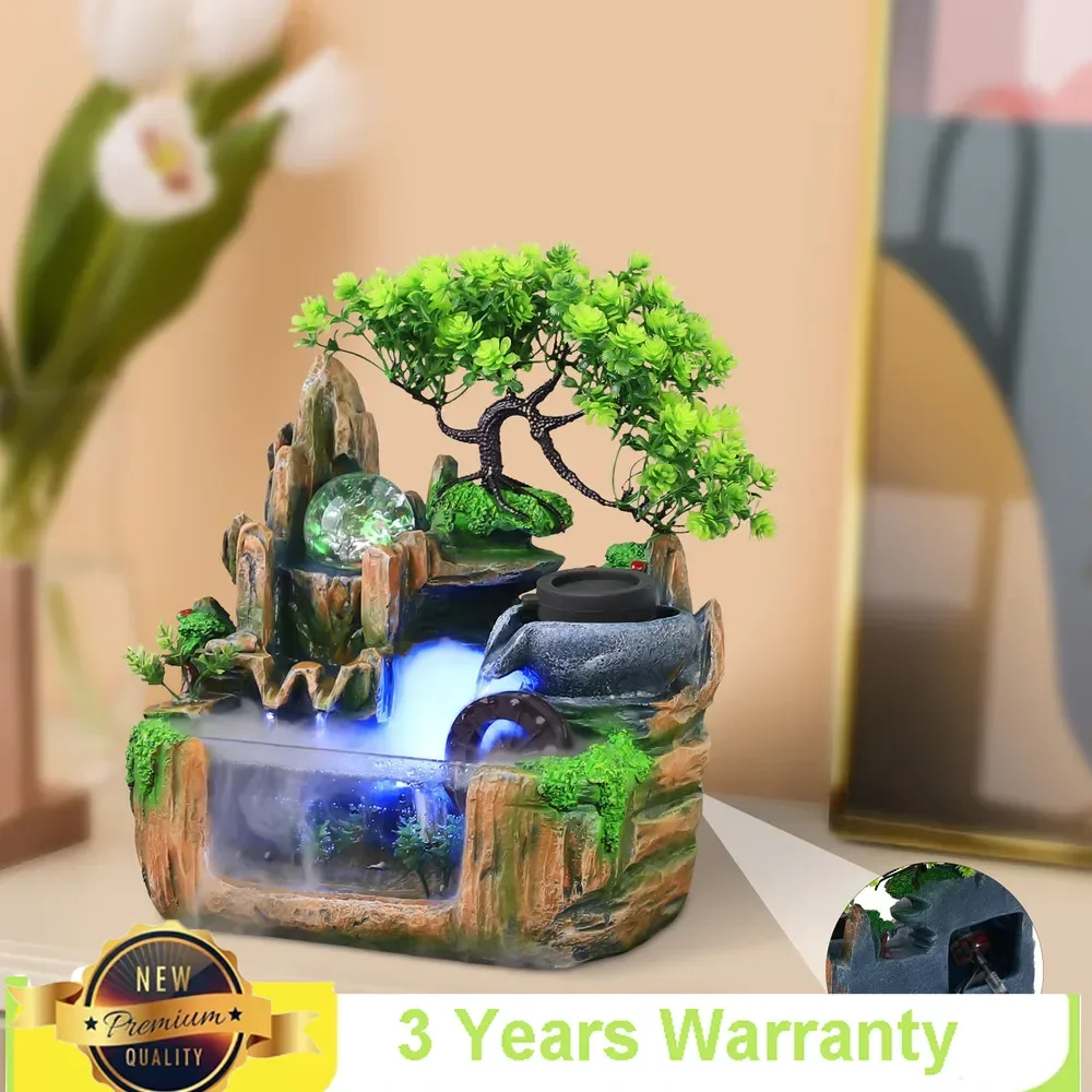 Bymaocar Small Rockery Water Fountain Beautiful Office Decor with LED Lamp Light Atomization Effect for Living Room / Bedroom