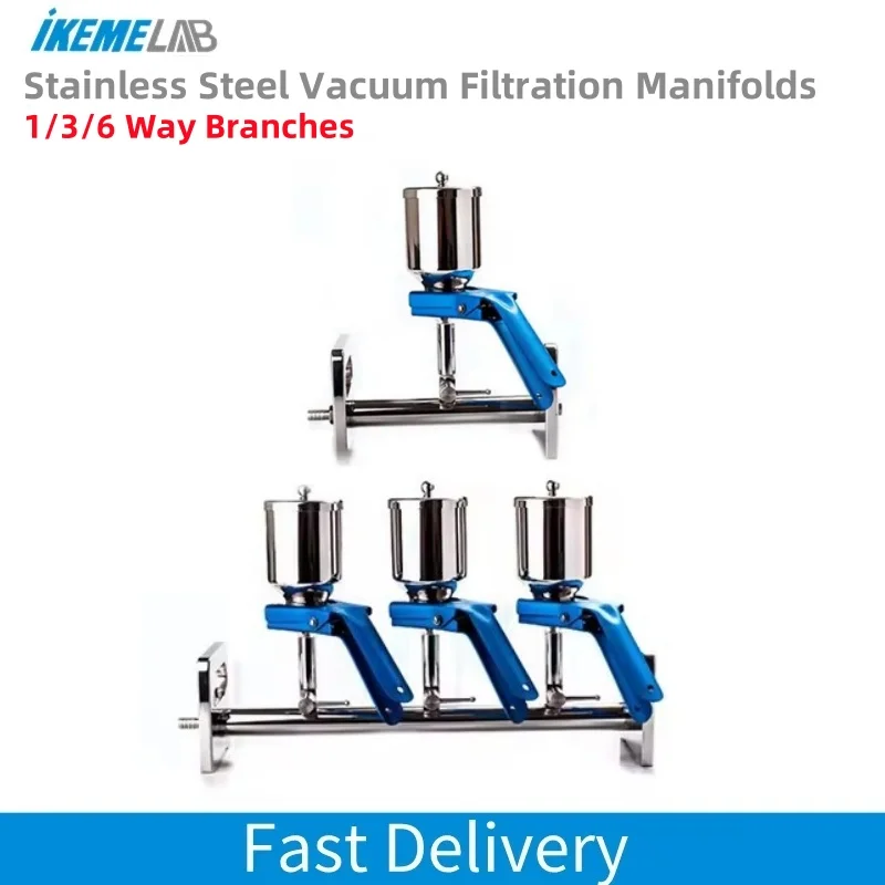 IKEME 1/3/6 Way Branches Vacuum Filtration Manifolds Stainless Steel Funnel Filter Laboratory Solvent Filtration Device