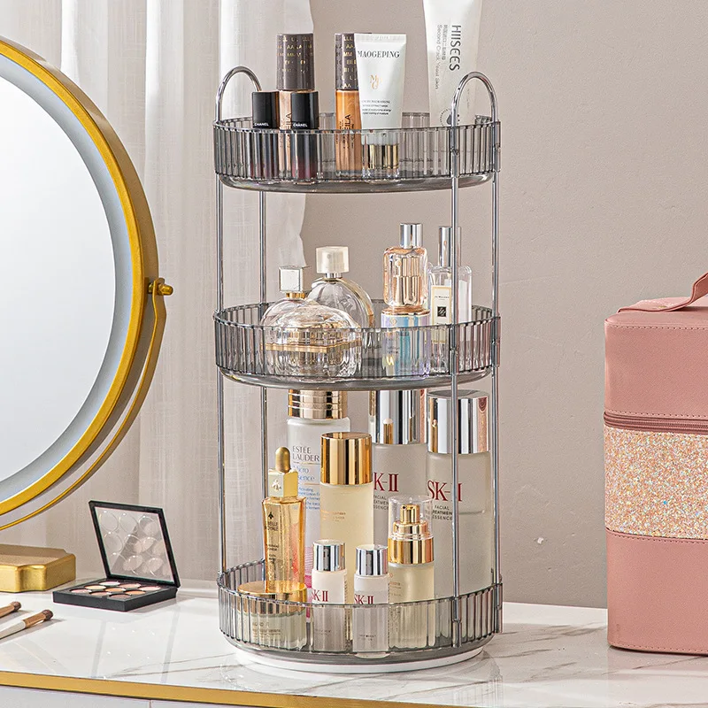 2/3 Layers Light Luxury Makeup Organizer 360ยฐ Rotating Desktop Cosmetic Storage Shelf Skincare Rack Bathroom Accessories