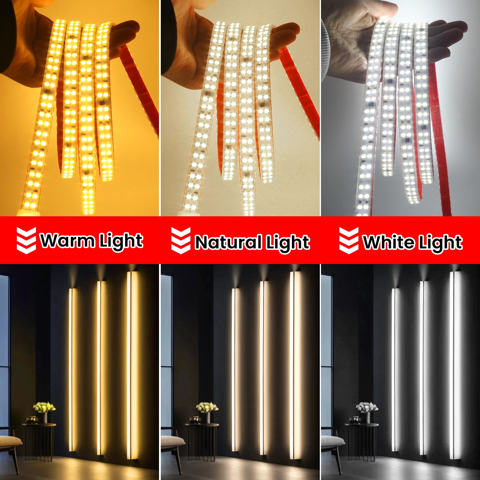 AC 220V 2835 LED Strip Light Waterproof with Switch Power Kit/2pin Wire 240LEDs/m Flex Tape IC Diode Adhesive Tape 1m10m 30m 40m