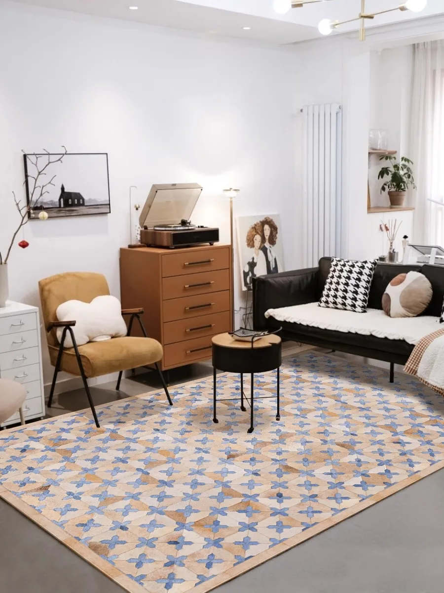 Carpet Living Room New Blue Natural Cow Hide Bedroom Rug Nordic Cloakroom Coffee Table Floor Mat Decor Large Ins Study Carpets
