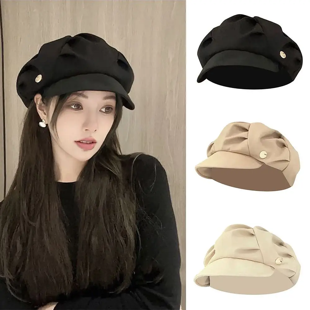 Breathable Octagonal Hat Retro Windproof Layered Vintage Newsboy Hats Solid Color Elegant Pleated Berets Women Men