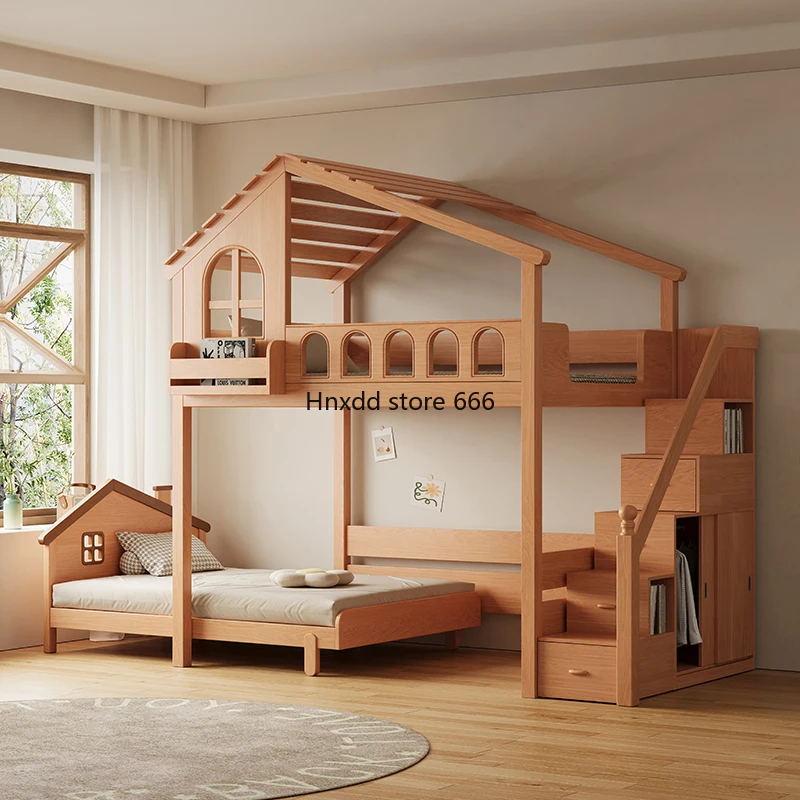 Petit appartement mobile haut et bas, dislocation tout bois massif pour enfants, lit haut et bas