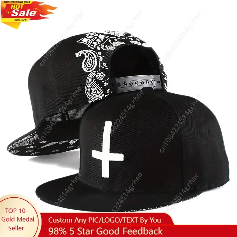 

Unisex Flat Cross Embroidery Hip-hop Hats Spring Autumn Adjustable Casual Snapback Baseball Caps Outdoor Sunscreen Hat