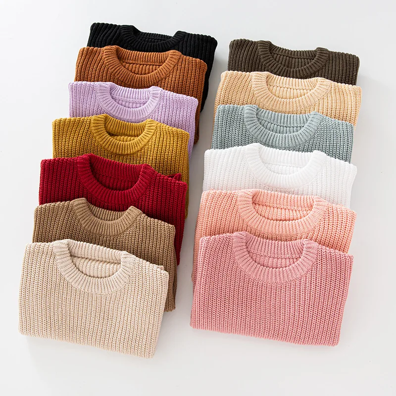 2026 Spring Autumn Winter Children Pull-over Sweater For 0-5 Years Girls Long Sleeves Solid Color Sweater