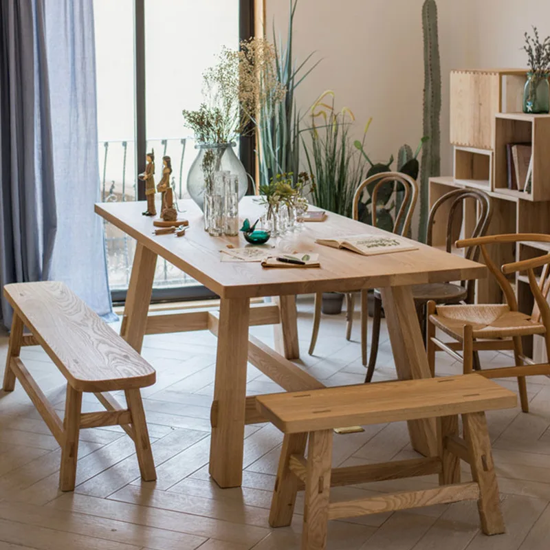 Solid wood dining table rectangular simple household dining table