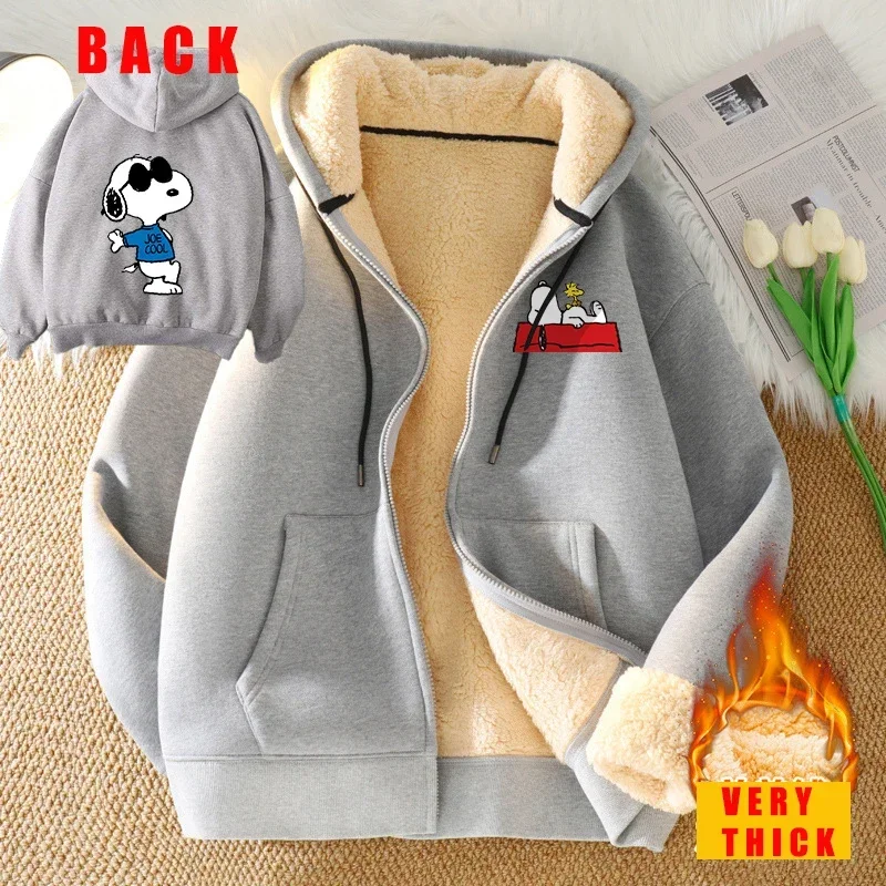 Snoopy Sweatshirts Anime Berber Fleece Sweater Fashion Cartoon Hooded Sportswear Coat New Woman Cardigan Warm Jacket Xmas Gift