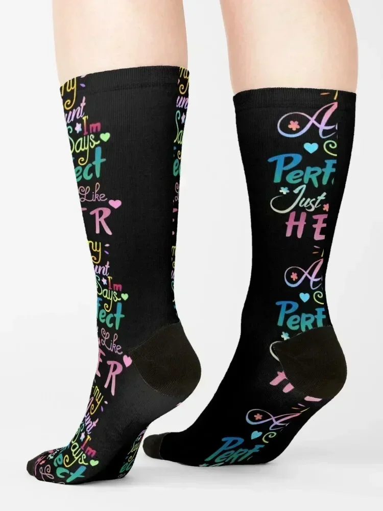 My Aunt Says I'm Perfect Just Like Her, Funny Aunt Gifts Socks Climbing man cycling moving stockings Boy Socks Women's