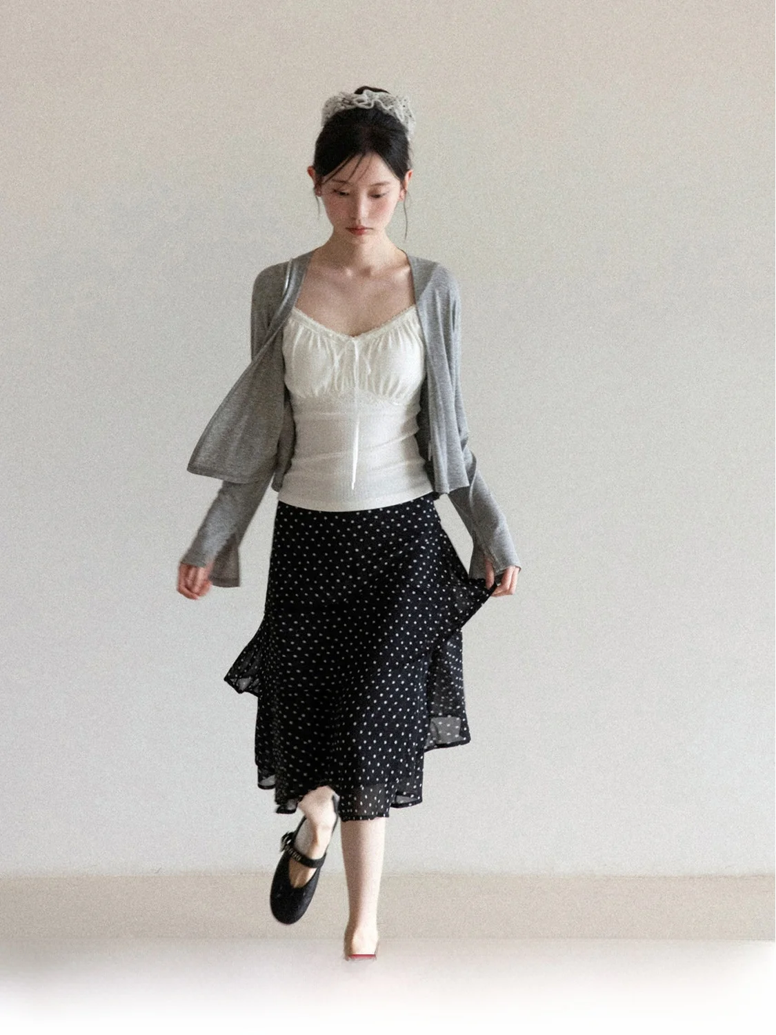 

Black Polka Dot Asymmetrical High Waist A-Line Skirt Women's Spring Summer Midi Skirt Casual Breathable Skin-Friendly Po...
