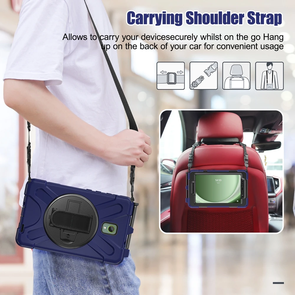 Shockproof Kids Safe PC + Silicon Stand Shoulder Strap Tablet Cover For Samsung Galaxy Tab Active 5 2024 SM-X300 SM-X306B Case