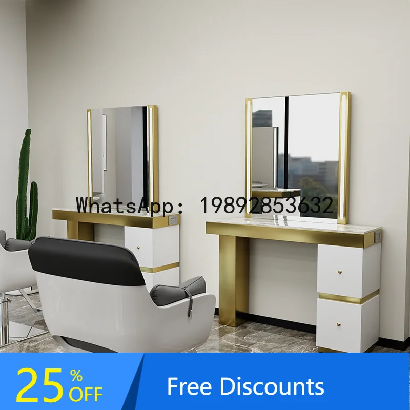 CZ  Mirror Table Hair Salon Special Stainless Steel with Cabinet Hair Mirror Internet Celebrity Hair Salon Double-Sided Mirror