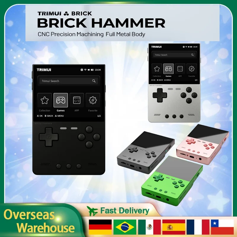 

TRIMUI BRICK Hammer Portable Handheld Game Player 3.2'' IPS Screen CNC Full Metal Linux System Retro Games Video Game Device Gif