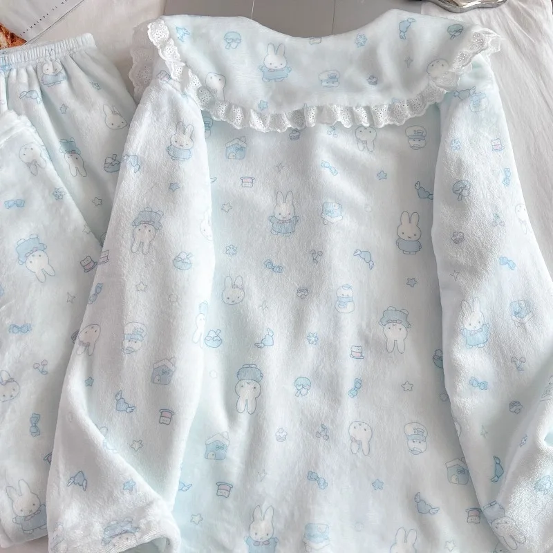 

Miffy Pajama Set Cozy Thermal Insulated Women Cartoon Winter Flannel Doll Collar Sleepwear with Plush Hood Warmth & Softness