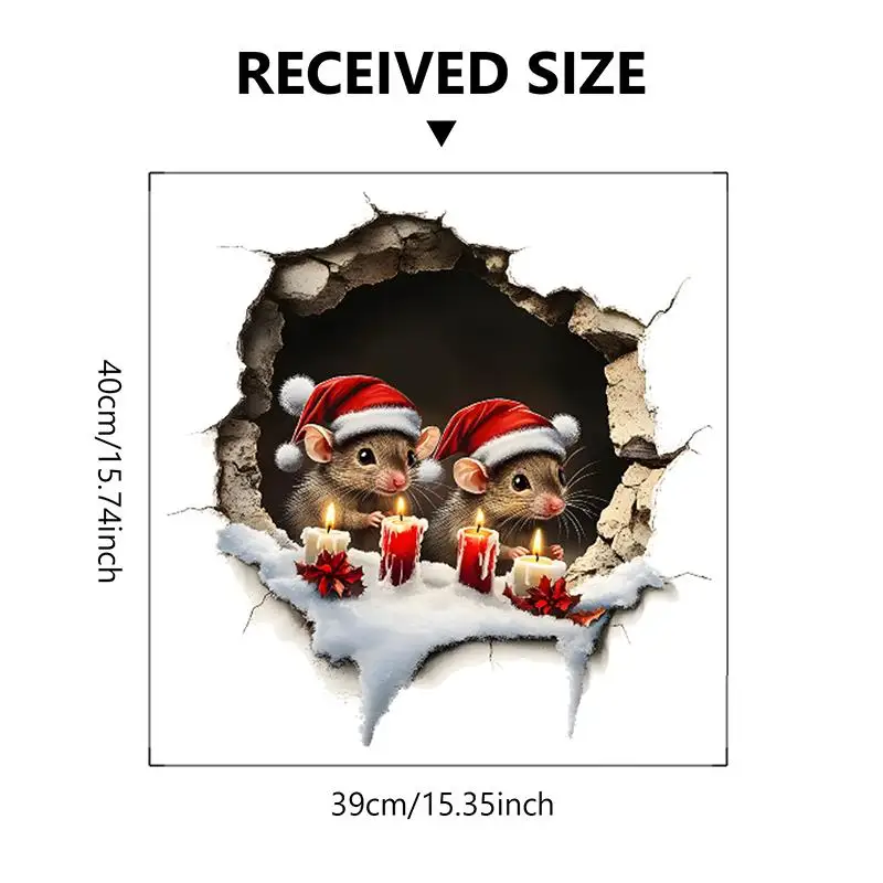 3D Effect Mouse Hole Candle Wall Stickers Cute Cartoon Animal Pattern Vinyl Decals Christmas Window Sticker Festival Home Decor