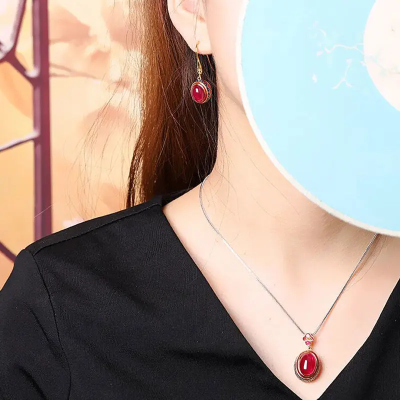 Classic Ethnic Style Natural Carnelian Vintage Pattern Enamel earrings for women Long Ancient gold crafts earings Jewelry gift