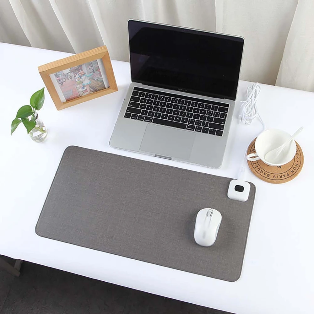 Winter Heated Mouse Pad 26x52cm PU Leather Heating Desk / Table Warm Mat Pad Hand Warmer Smart 2H Timing Power-off 220V EU Plug
