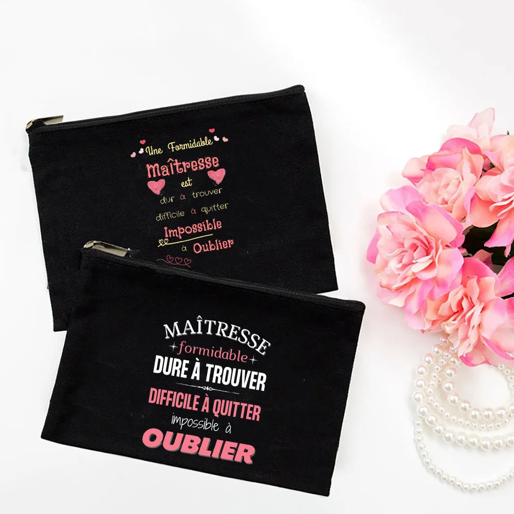 A Great Mistress Is Difficult To Leave and Cannot Forget Printed  Make Up Teacher Pouch Merci Maîtresse Teacher's Storage Bag