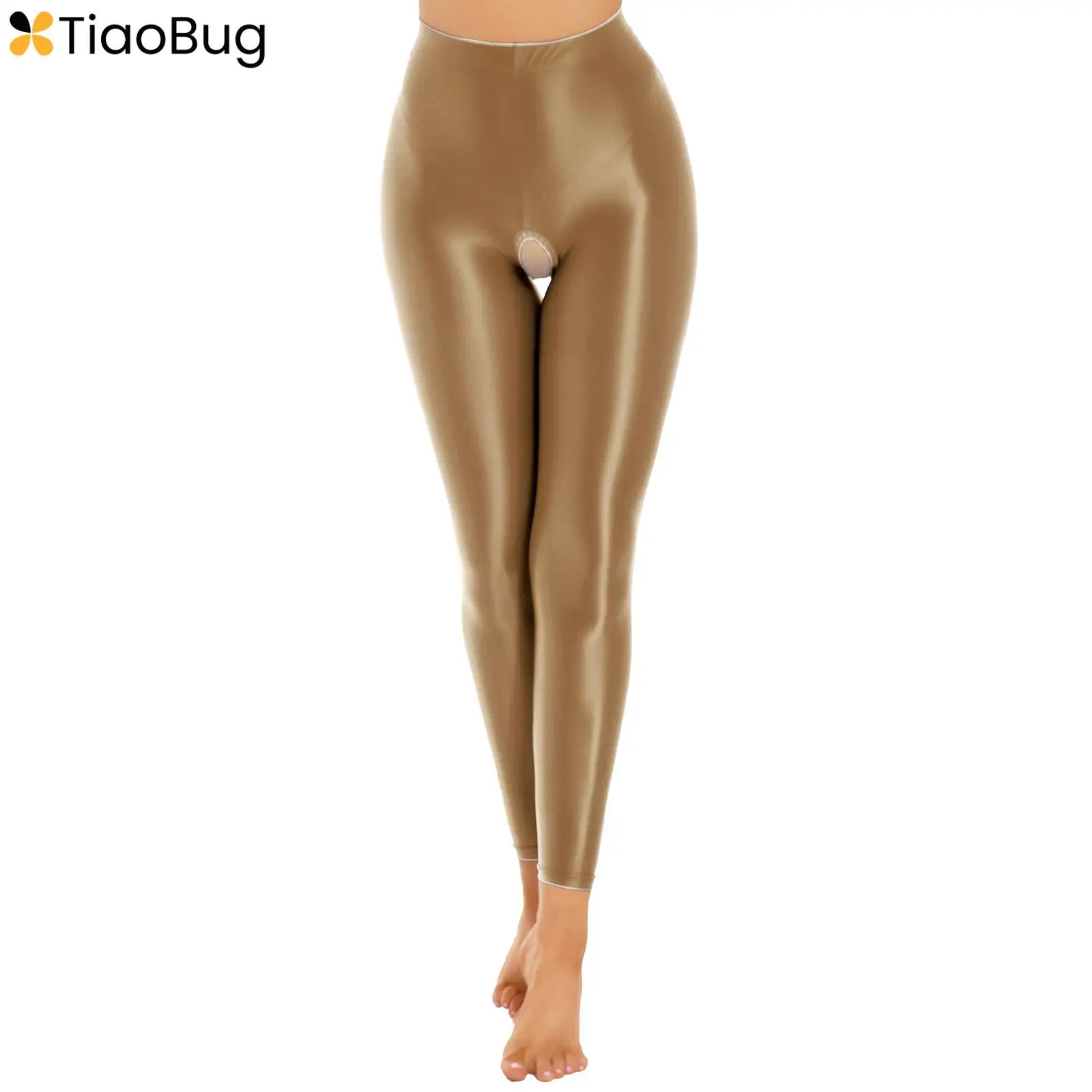 

Womens Shiny Oily Glossy Crotchless Leggings Pantyhose Tights Sexy High Waist Open Crotch Hot Pants Nightwear Clubwear