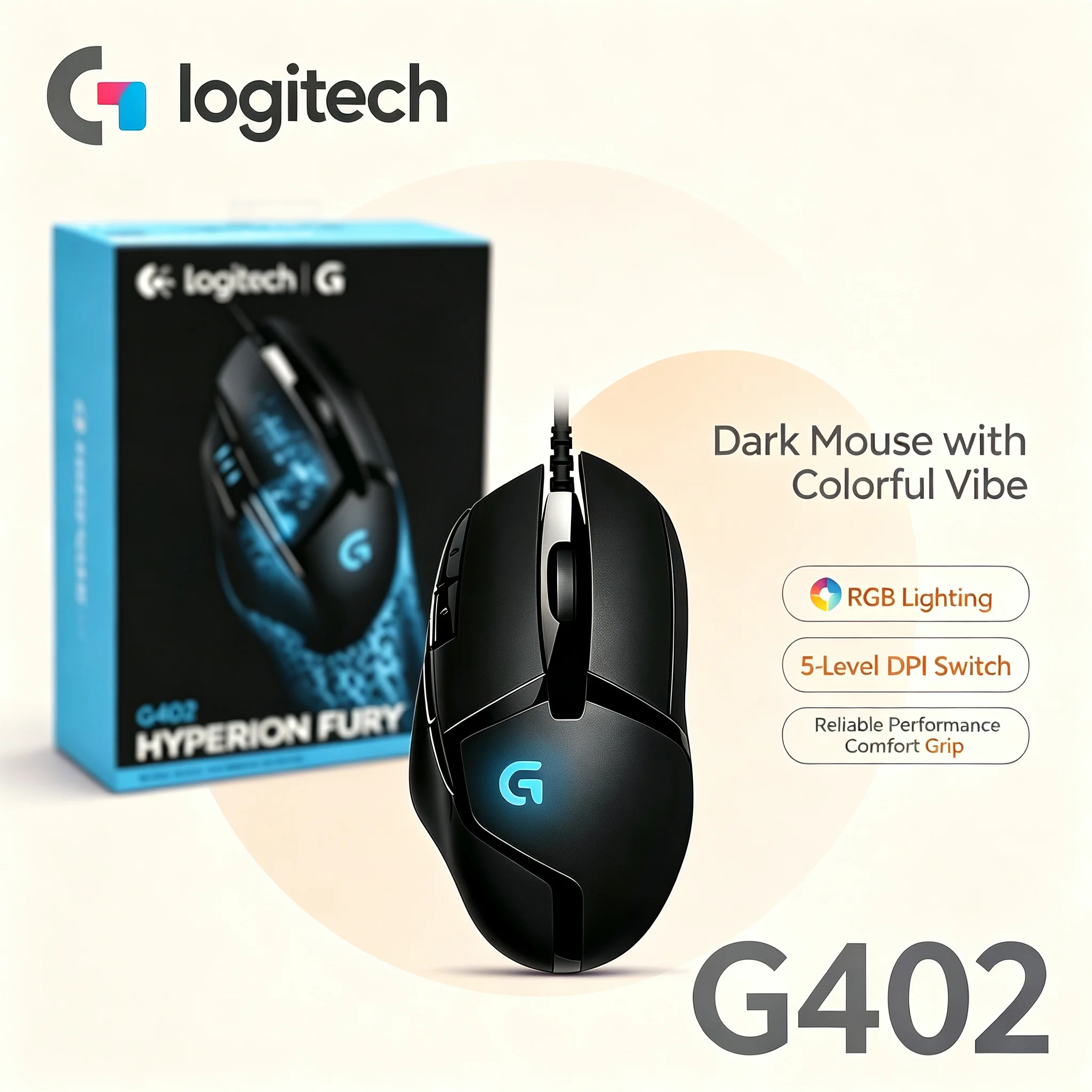 Original Logitech G402 Hyperion Fury Gaming Mouse Wired Ergonomic RGB Mice 8 Programmable Keys For Computer Game