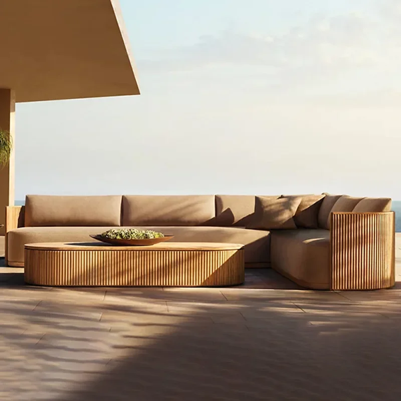 

Outdoor sofa waterproof and sunscreen hotel open-air outdoor solid wood sofa