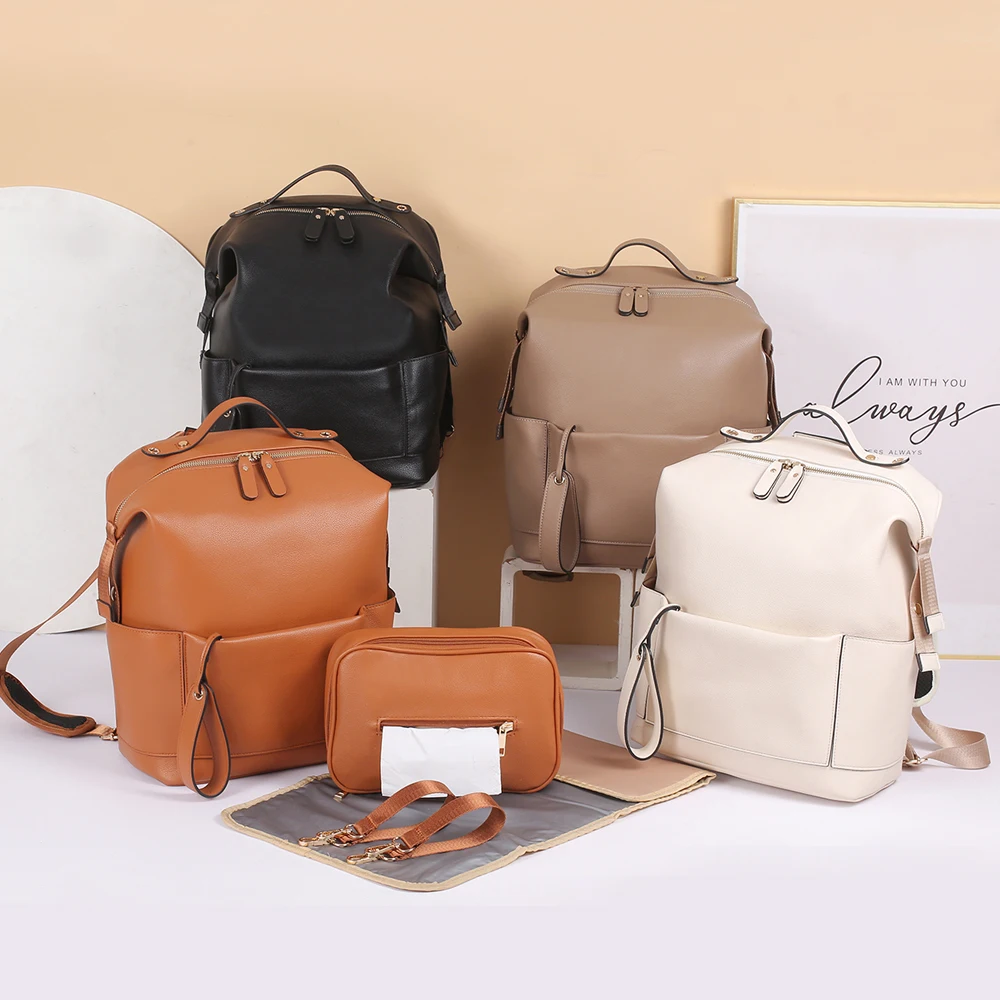 Pu Leather Diaper Bag Backpack Waterproof Maternity Bag for Stroller Baby Mummy Bags PU Nappy Bag Large Capacity Bottle bag