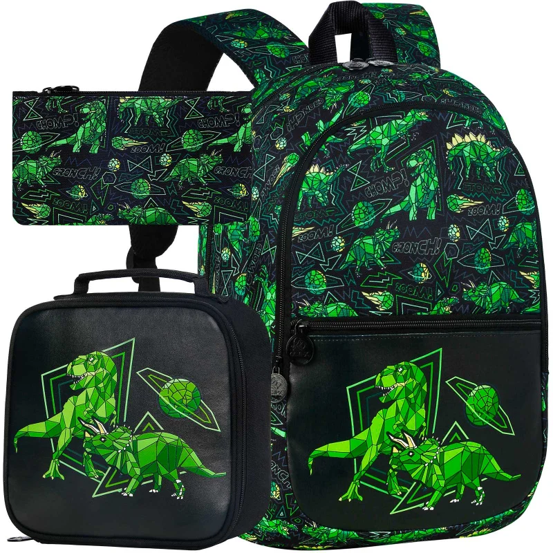 

16.5" Dinosair Backpack for Boys, 3Pcs Kids Bookbag Set for Kindergarten/Preschool/Elementary SchoolWaterproof Lightweight Back