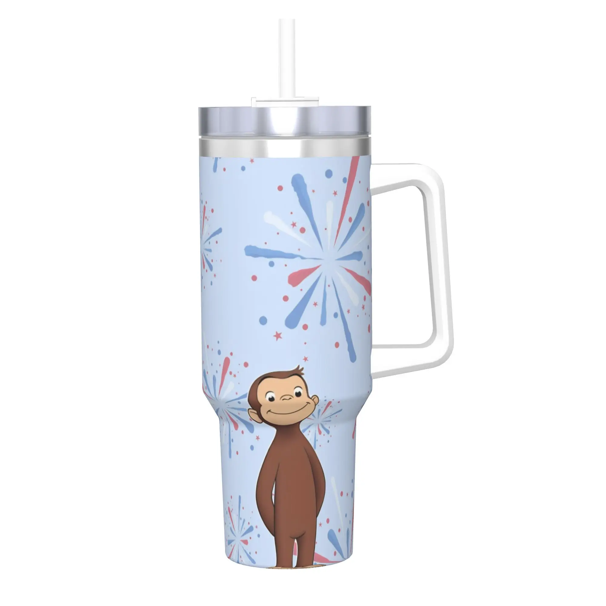 Curious George African Monkey  Tumbler With Straw  Stainless Steel Travel Mug Double Wall Vacuum Insulated for Cold Or Hot 40oz