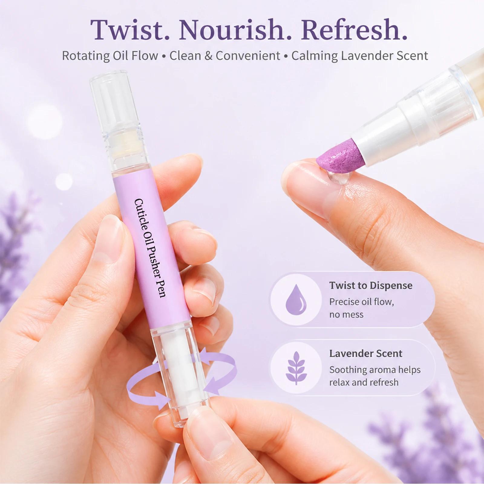 2 in 1 Cuticle Oil Pusher Pen Lavender Nourishing Hydrating Softening Nail Care Portable Manicure Tool For DryHands CuticleCream view 5