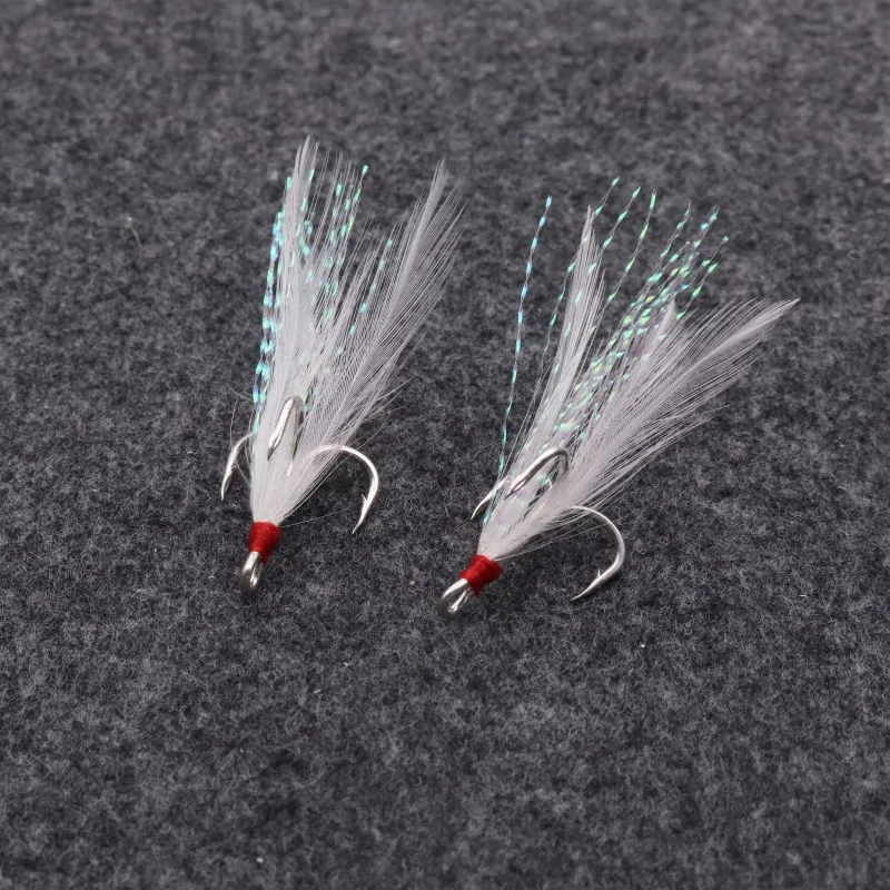 Fishing Treble Hook with Feather High Carbon Steel Blood Groove Sharp Hooks Jigbait Artificial Spoon Lure  Lot 6 Pieces Sale