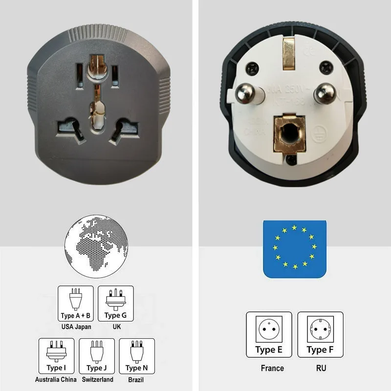 Herepow Universal Plug Converter 30A 250V High Quality Home Appliance Wall Socket Suitable For FR AU US UK To EU Travel Adapter