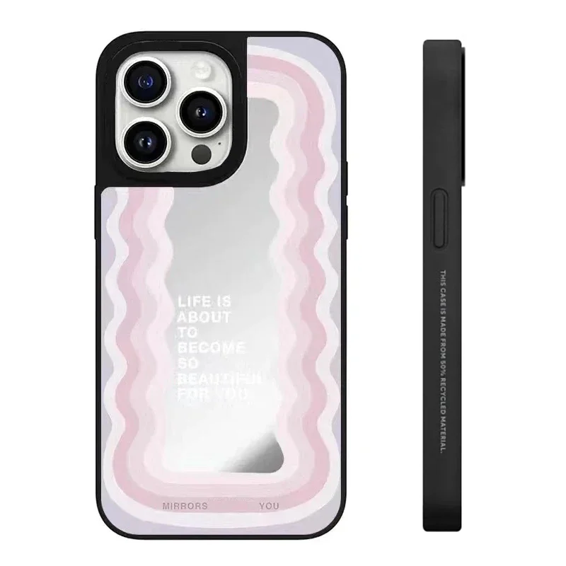 

Mirror Surface Reflect Wave Pattern iPhone 11 12 13 14 15 Pro Max Protective Case with MagSafe