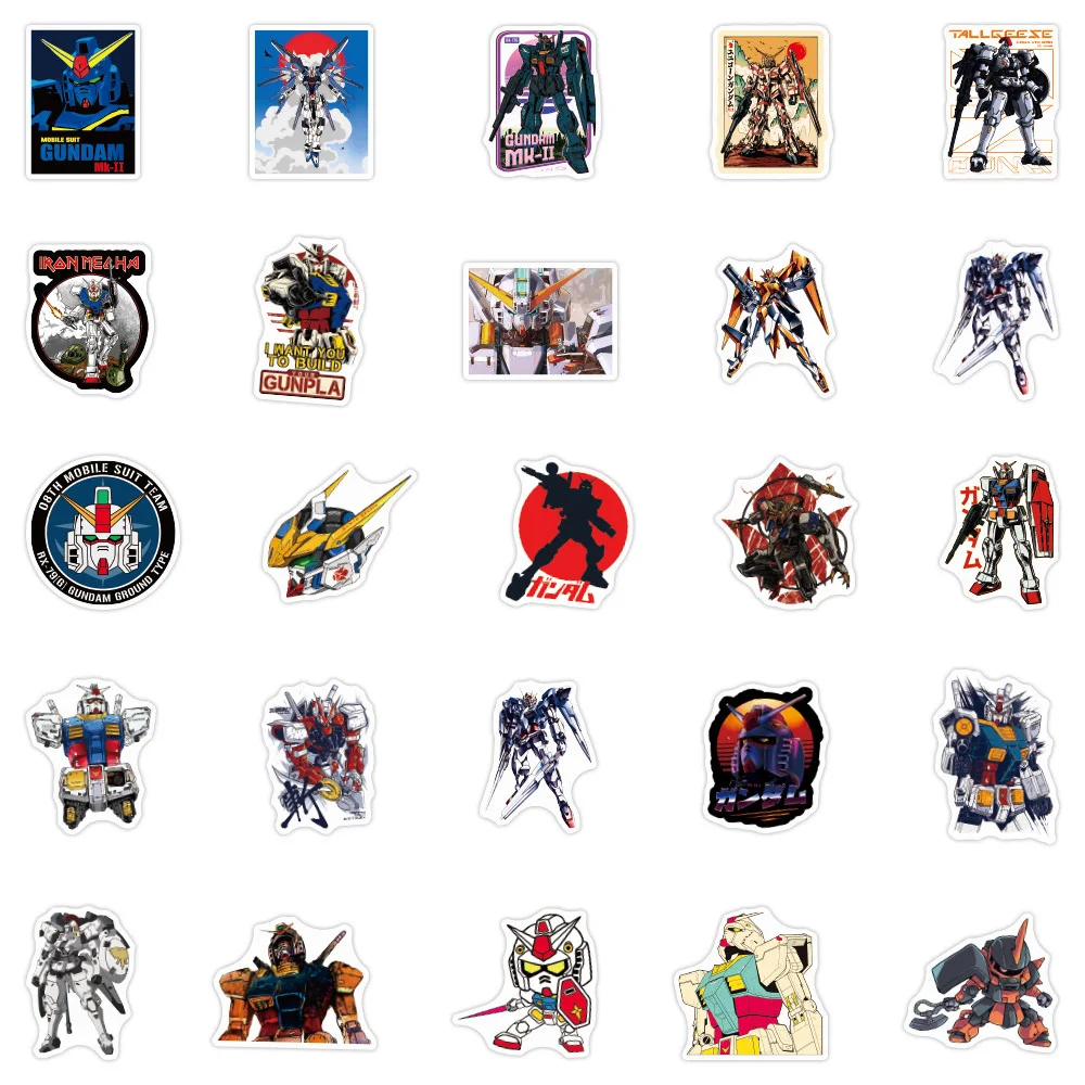 Desenhos animados Anime Gundam Adesivos, Cool Graffiti Decalques, Decorações DIY, Telefone, Garrafa de Água, Etiqueta Notebook, Brinquedo Kids, 10 Pcs, 30 Pcs, 50 Pcs, 100Pcs