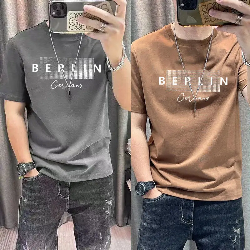 Fashion O-Neck Short Sleeve Printed Letter T-Shirts Men's Clothing Summer New Loose Korean Pullovers Tops Casual Tee Shirt
