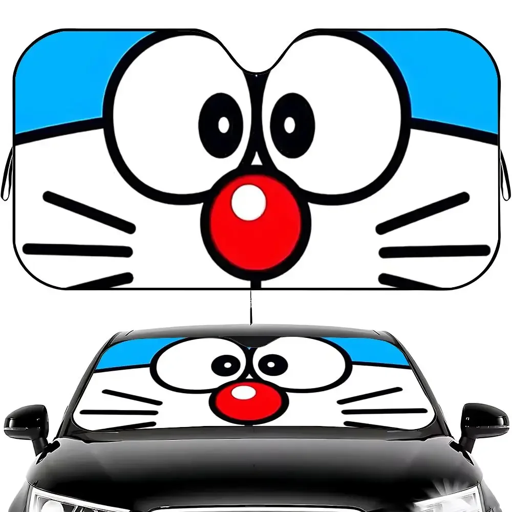 cartoon C-CUTE blue machine cat Sun Visor Car Windshield Sun Visor - Foldable Universal Fit UV Block Heat Insulation Sunshade