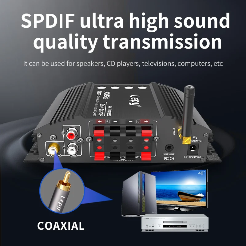 LP-X5s Class-AB Amplifier 4 Channel 4x50W TDA7850 Chip Bluetooth 5.0 Coaxial Support USB SD Loseless Music