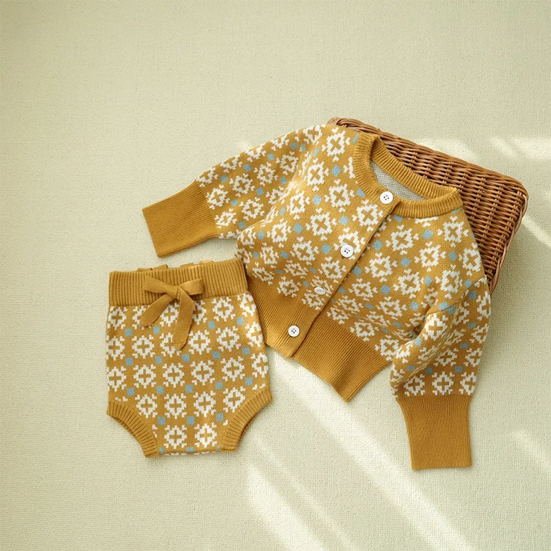 Spanish Baby Boys Cotton Knitted Cardigan Vintage Wool-blend Jacquard Coat Winter Baby boys and Girl Clothes Toddler Cardigan