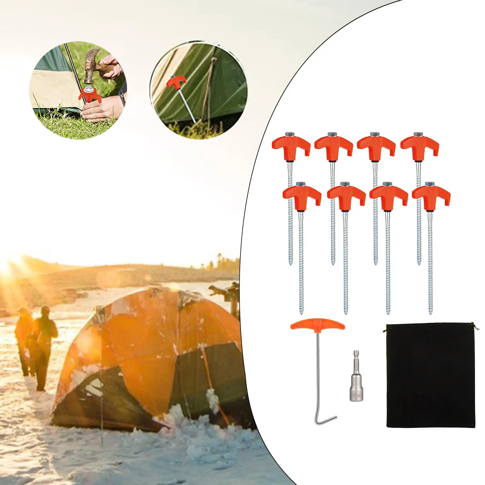 8 Pieces Tent Stakes Camping Tent Nails Ground Anchors Stable Ground Pegs Screw Pegs for Picnic Garden Hiking Canopy Shelter