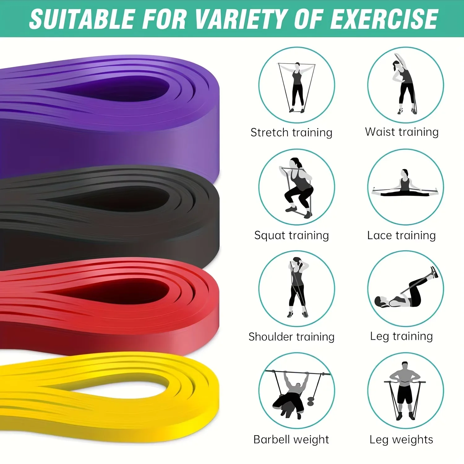 ​​1pc Stackable Heavy Tension TPE Resistance Band Set - Anti-Snap for Home Gym Muscle Strength & Body Stretching​​ Yoga Gym